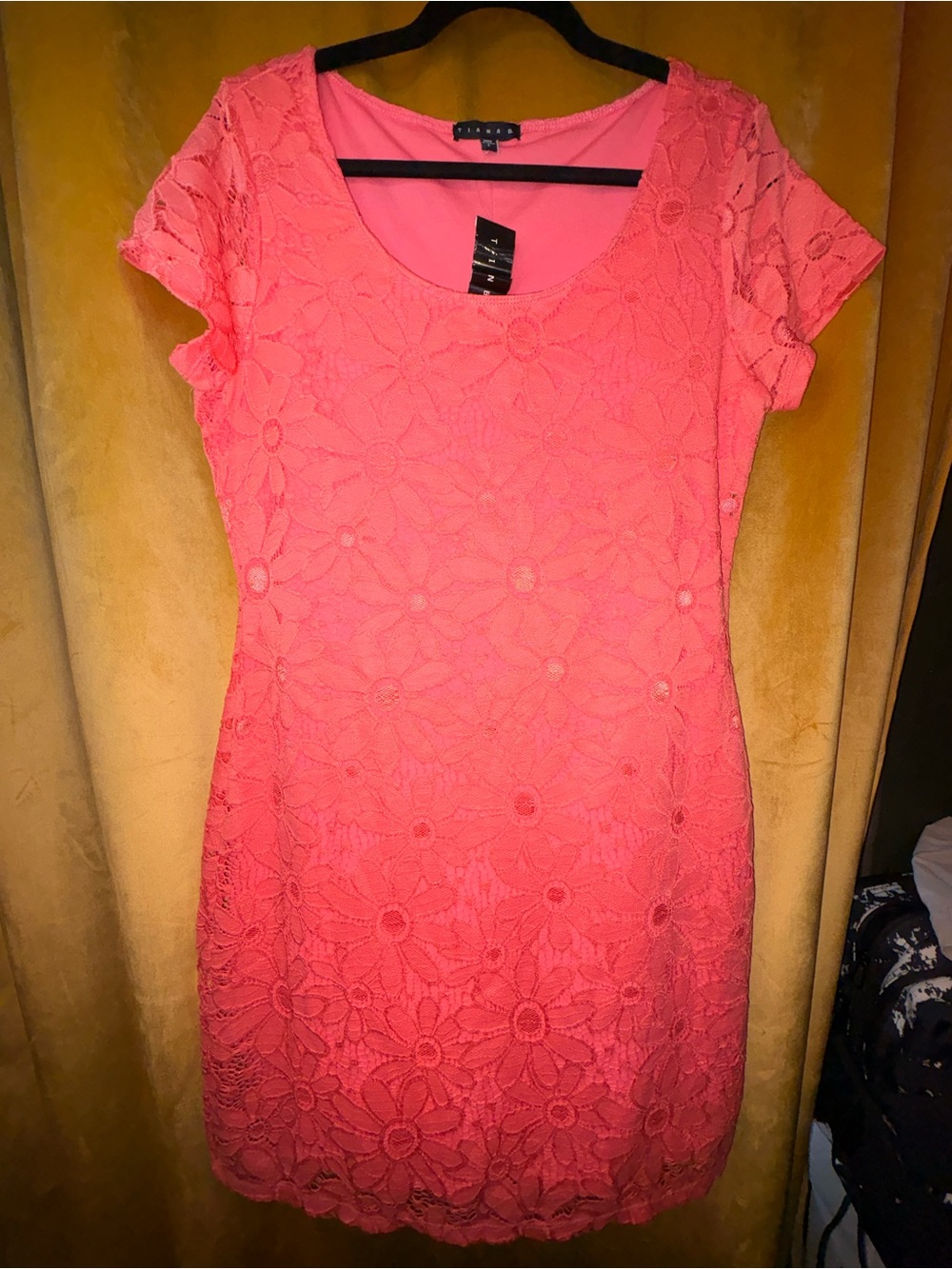 Tiana B. Coral Lace Floral Short Sleeve Mini Dress